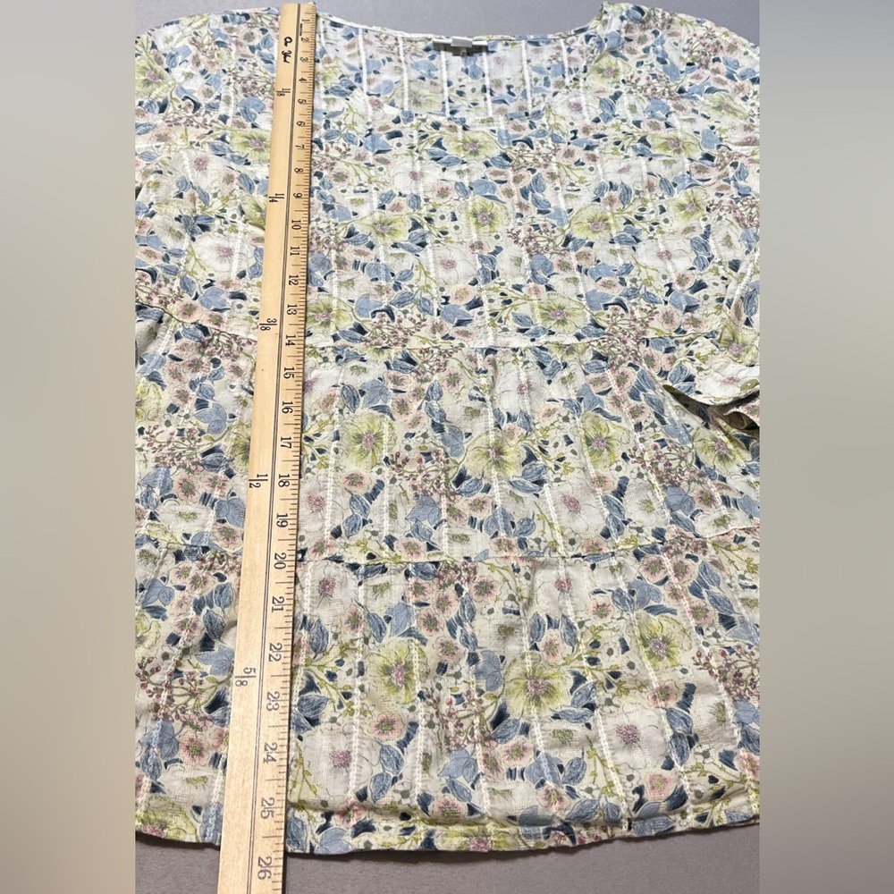 J. Jill Womens Floral Blouse Tiered Textured Size Medium Spring Peasant Fairy - Picture 11 of 12